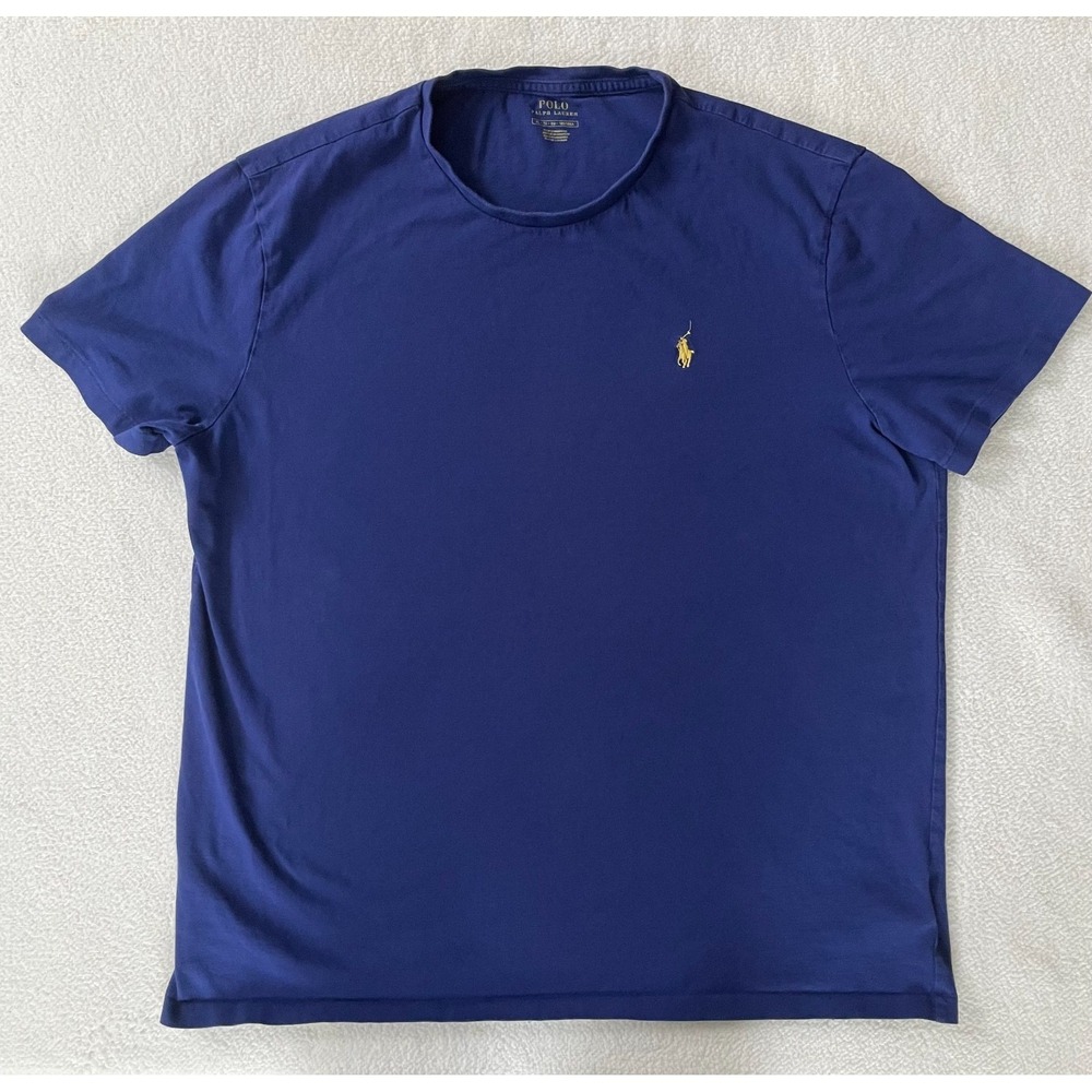 Polo Ralph Lauren Mens XL Navy Blue Short Sleeve Shirt Yellow Pony Cotton Preppy